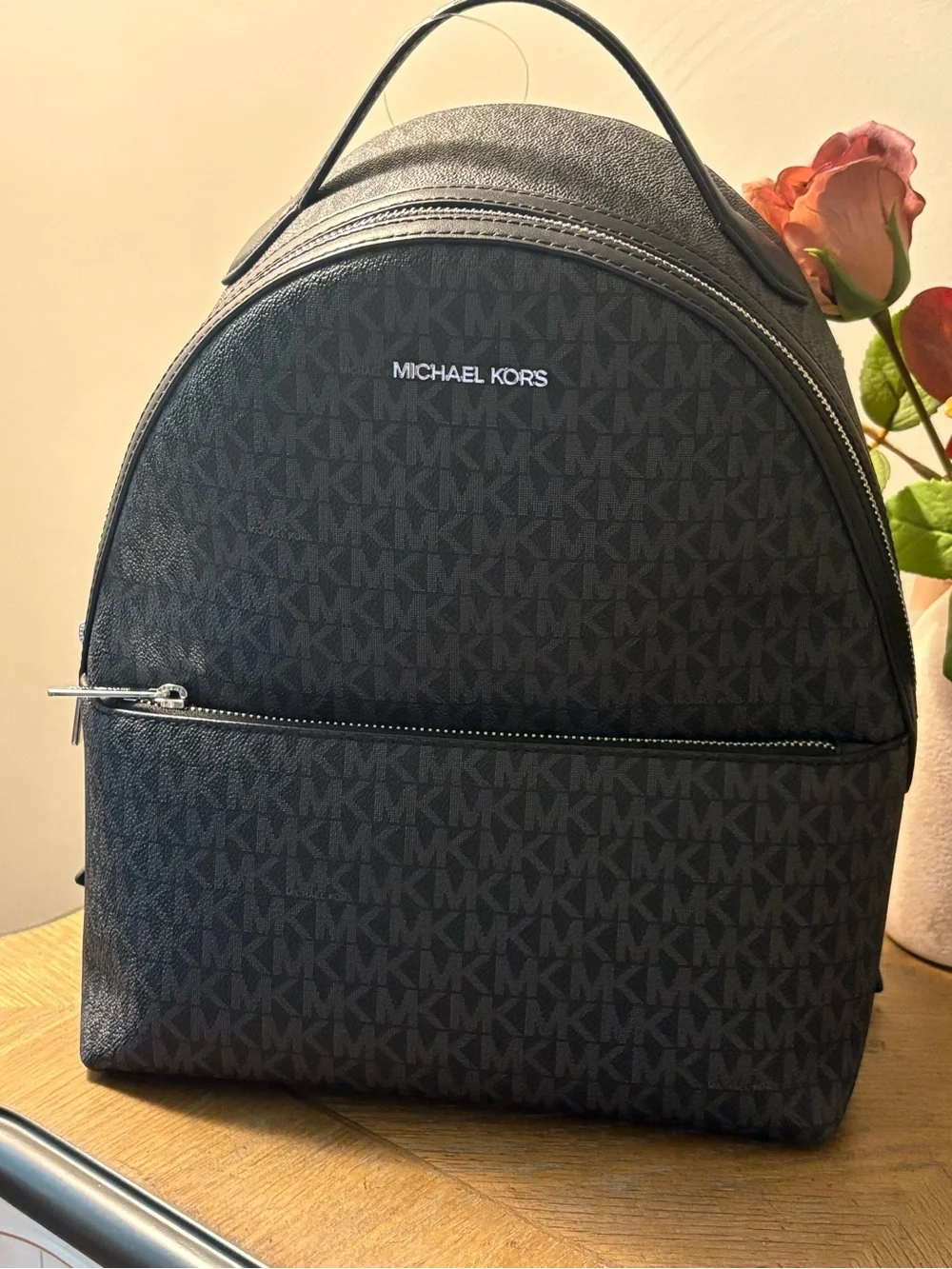 Michael Kors Black Logo-Print Canvas Backpack